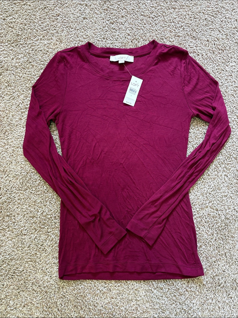 NWT LOFT Women's Long Sleeve Crewneck Top - Berry